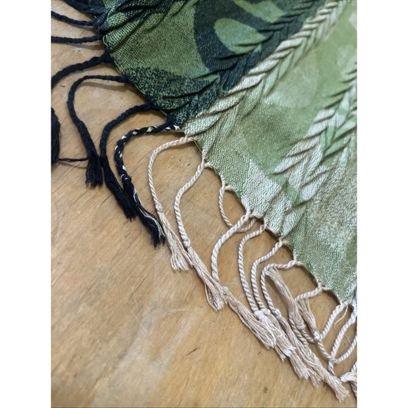Nicole Marciano Rectangle Scarf Green&brown Textured Print Fringe 68x20 - Picture 8 of 8